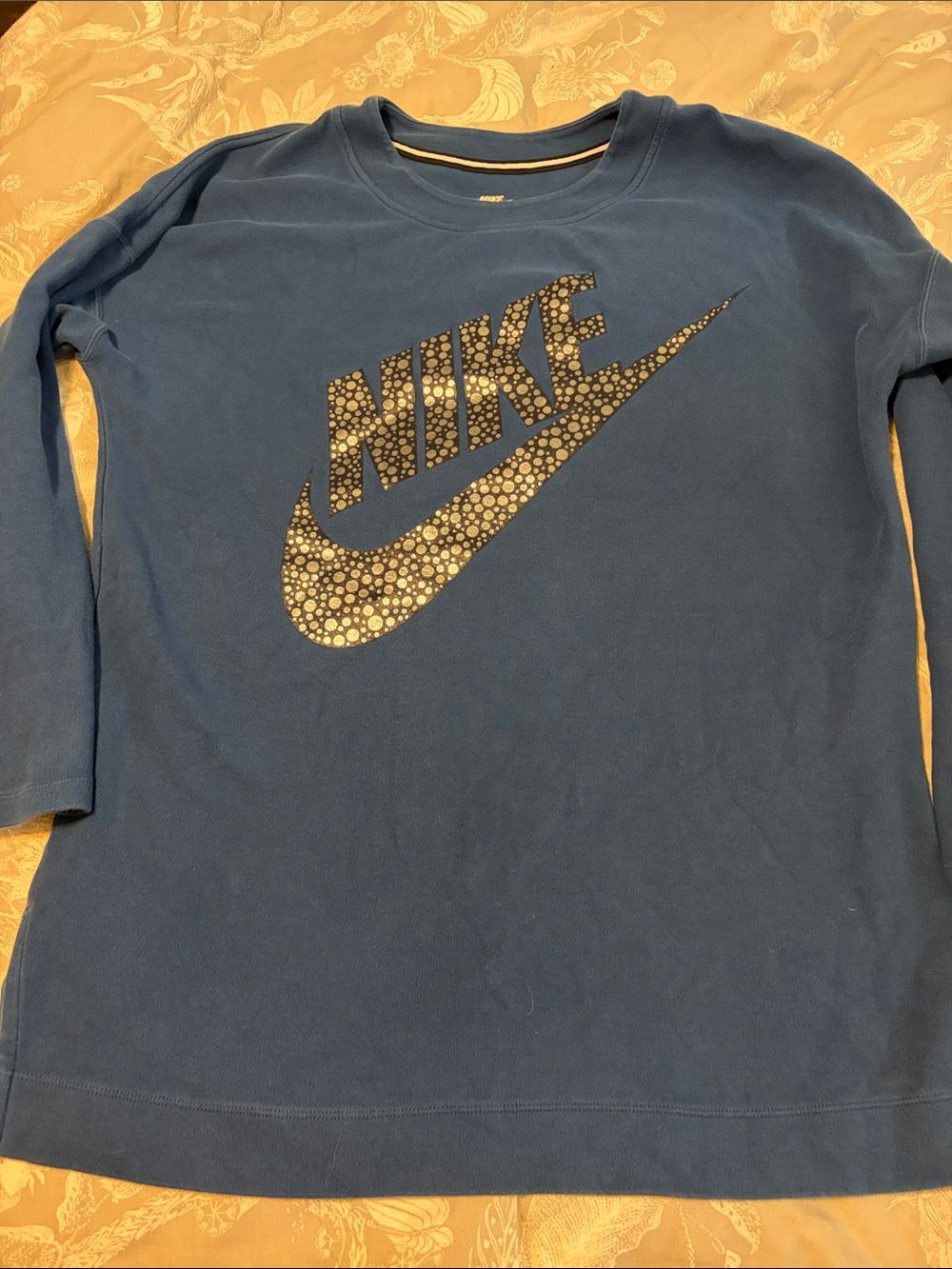 Nike Blue Long-Sleeve Logo Tee with Dotted Swoosh